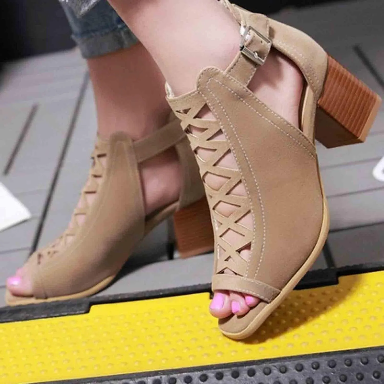 Shoes for Women Dressy, Women's Suede Peep Toe Ankle Booties Cut Out Stacked Block Heel Ankle Boots Drssy
