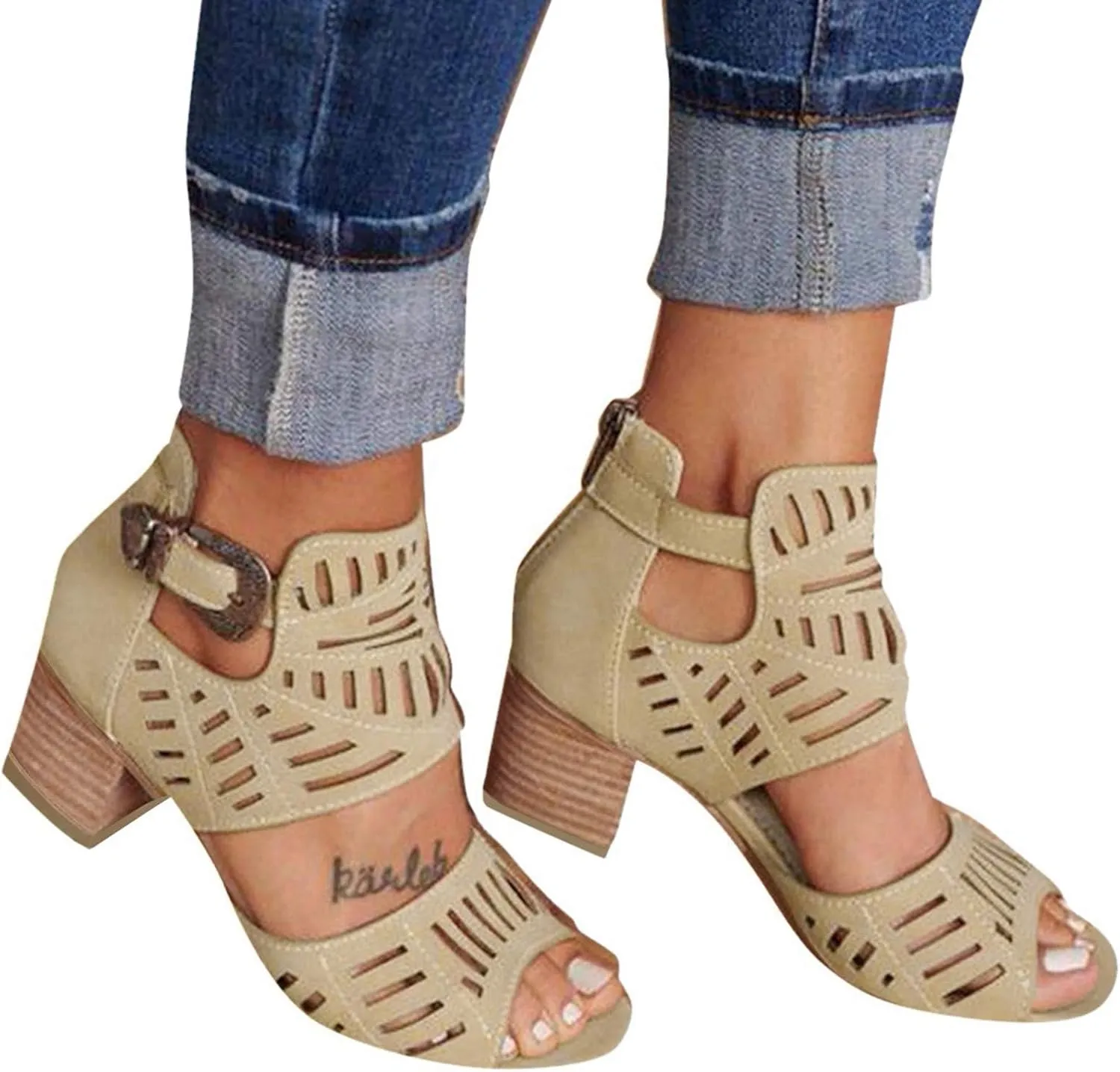 Shoes for Women Dressy, Women's Suede Peep Toe Ankle Booties Cut Out Stacked Block Heel Ankle Boots Drssy