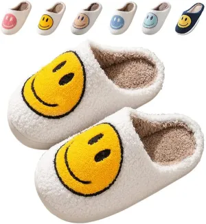 Sierlos Cute Kids' Plush Preppy Slippers - Happy Face Soft Memory Foam Fuzzy Slip-Ons for Indoor/Outdoor Use