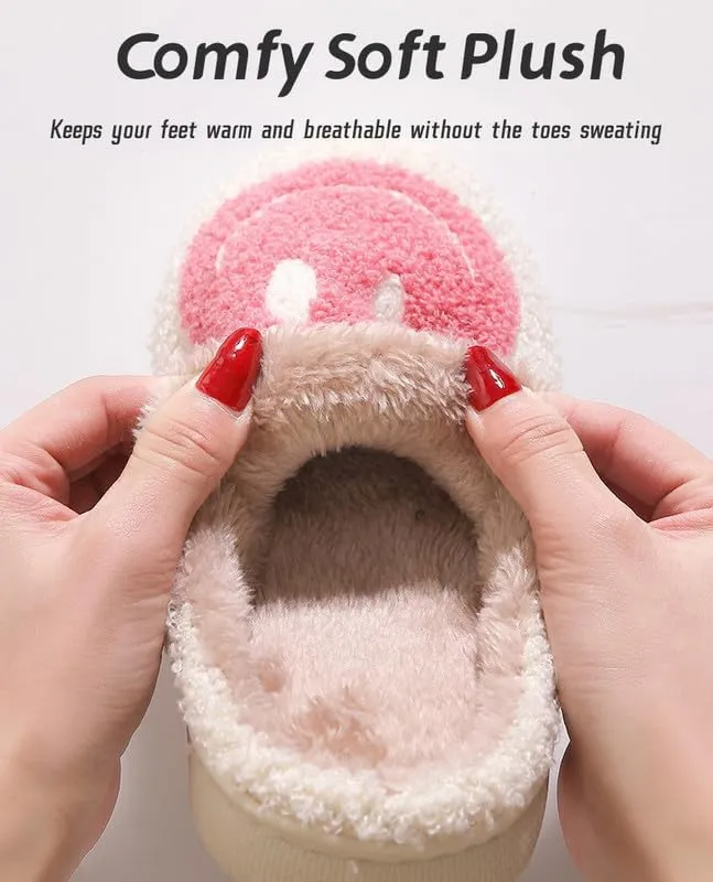 Sierlos Cute Kids' Plush Preppy Slippers - Happy Face Soft Memory Foam Fuzzy Slip-Ons for Indoor/Outdoor Use