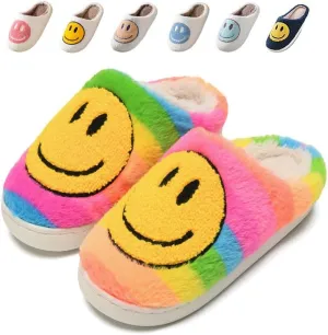 Sierlos Cute Kids' Plush Preppy Slippers - Happy Face Soft Memory Foam Fuzzy Slip-Ons for Indoor/Outdoor Use
