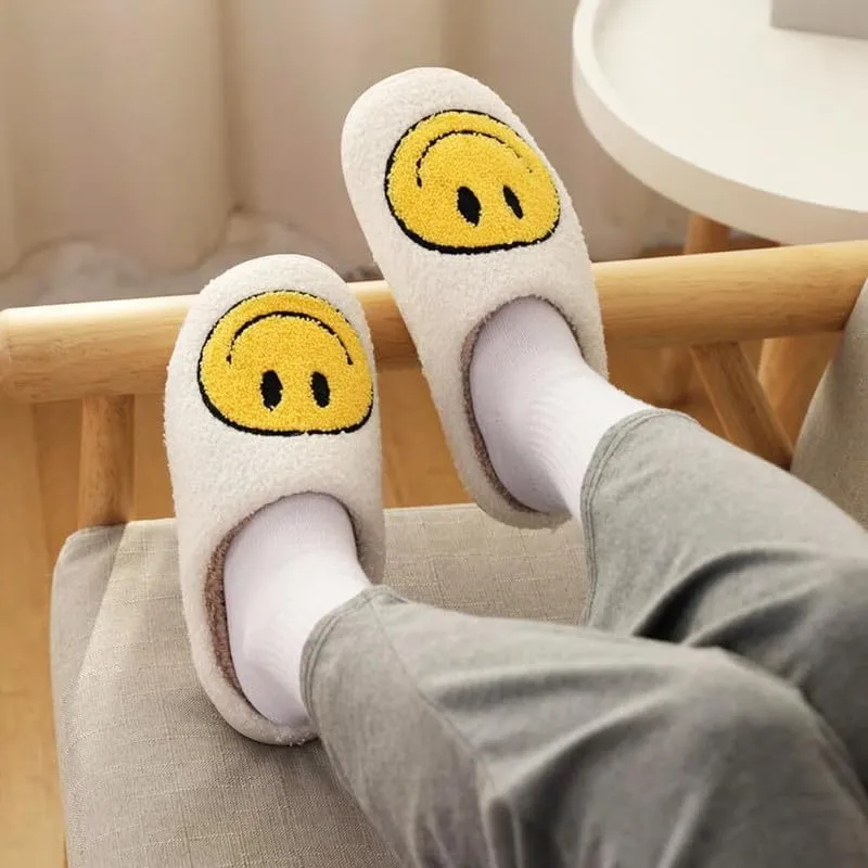 Sierlos Cute Kids' Plush Preppy Slippers - Happy Face Soft Memory Foam Fuzzy Slip-Ons for Indoor/Outdoor Use