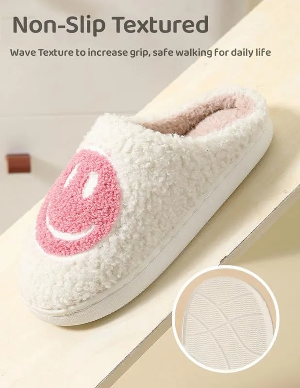 Sierlos Cute Kids' Plush Preppy Slippers - Happy Face Soft Memory Foam Fuzzy Slip-Ons for Indoor/Outdoor Use