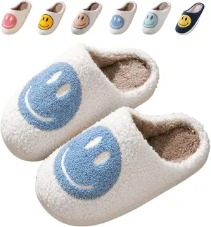 Sierlos Cute Kids' Plush Preppy Slippers - Happy Face Soft Memory Foam Fuzzy Slip-Ons for Indoor/Outdoor Use