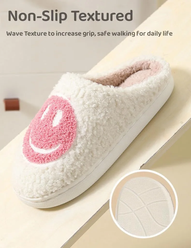 Sierlos Cute Kids' Plush Preppy Slippers - Happy Face Soft Memory Foam Fuzzy Slip-Ons for Indoor/Outdoor Use
