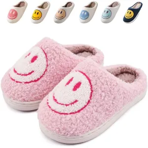Sierlos Cute Kids' Plush Preppy Slippers - Happy Face Soft Memory Foam Fuzzy Slip-Ons for Indoor/Outdoor Use