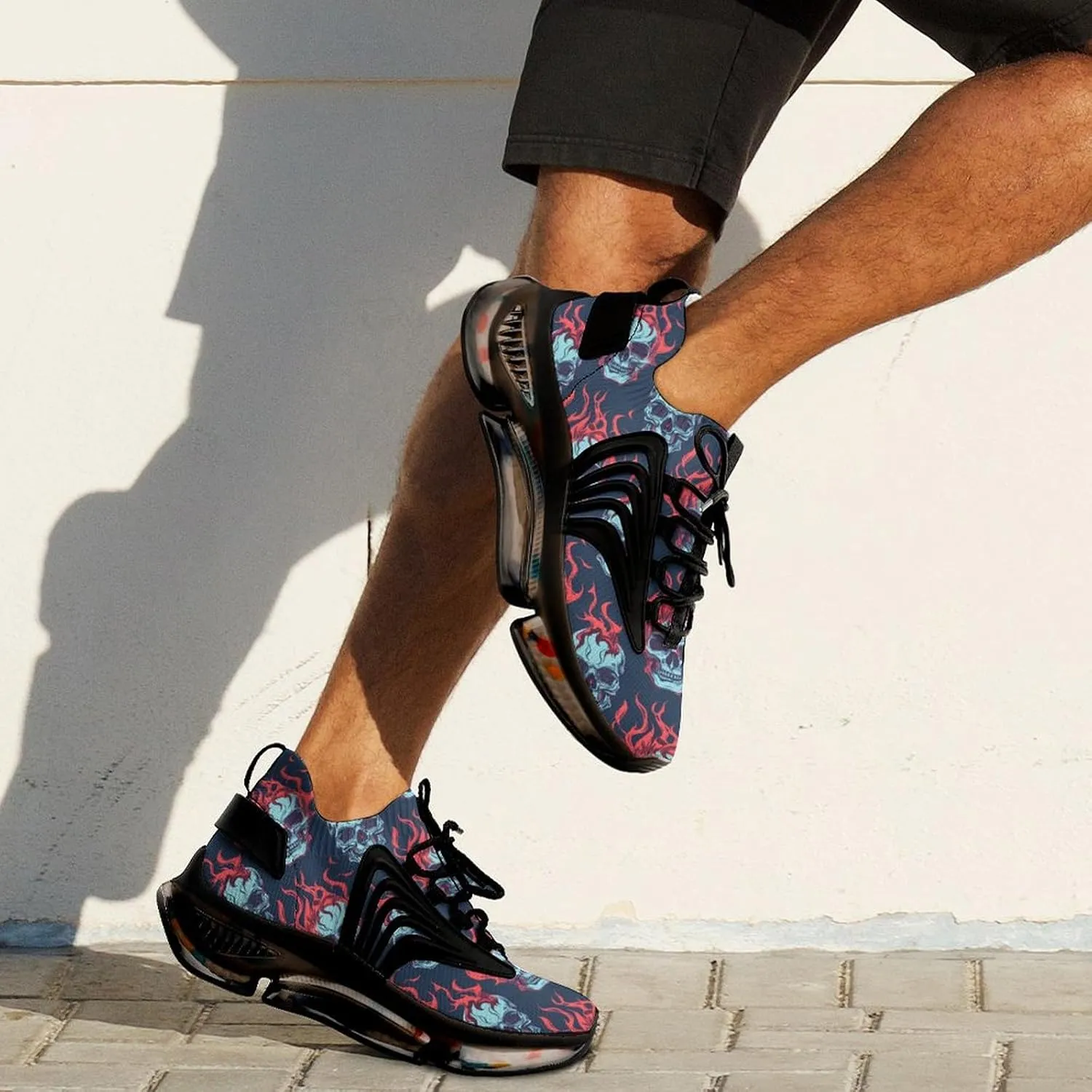 Skulls Flames Men's Running Shoes Lightweight Walking Shoe Breathable Sneaker