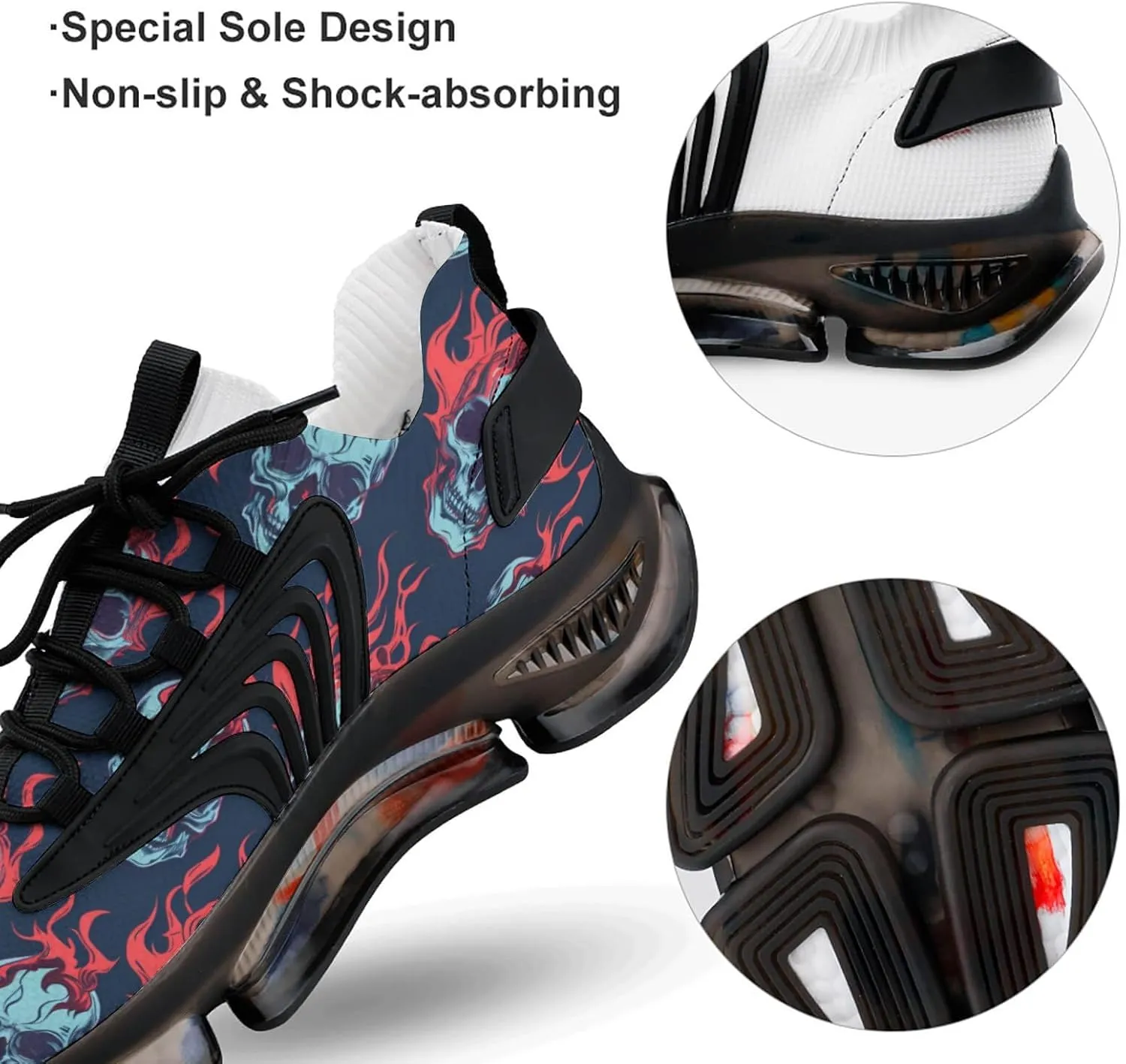 Skulls Flames Men's Running Shoes Lightweight Walking Shoe Breathable Sneaker