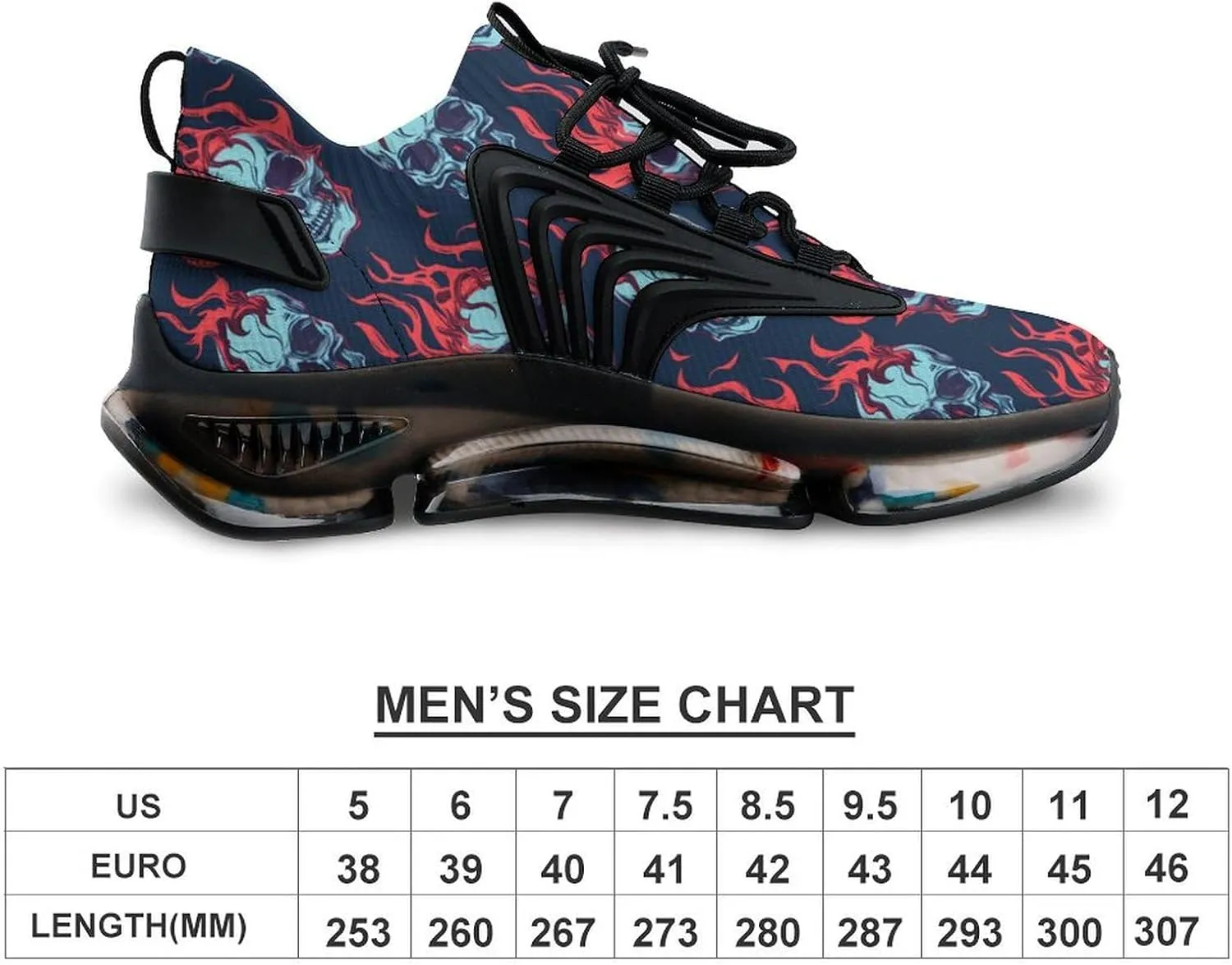 Skulls Flames Men's Running Shoes Lightweight Walking Shoe Breathable Sneaker