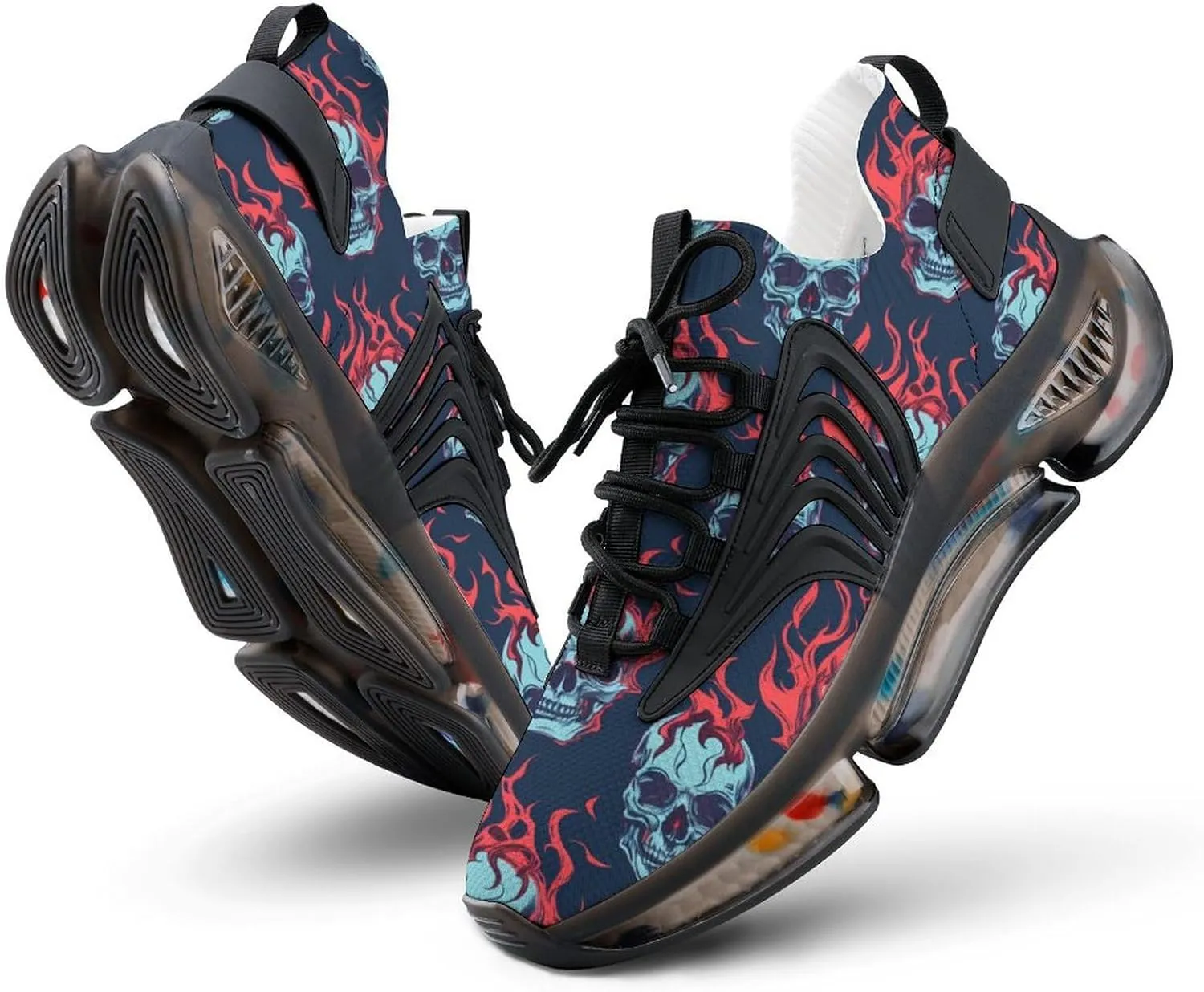 Skulls Flames Men's Running Shoes Lightweight Walking Shoe Breathable Sneaker