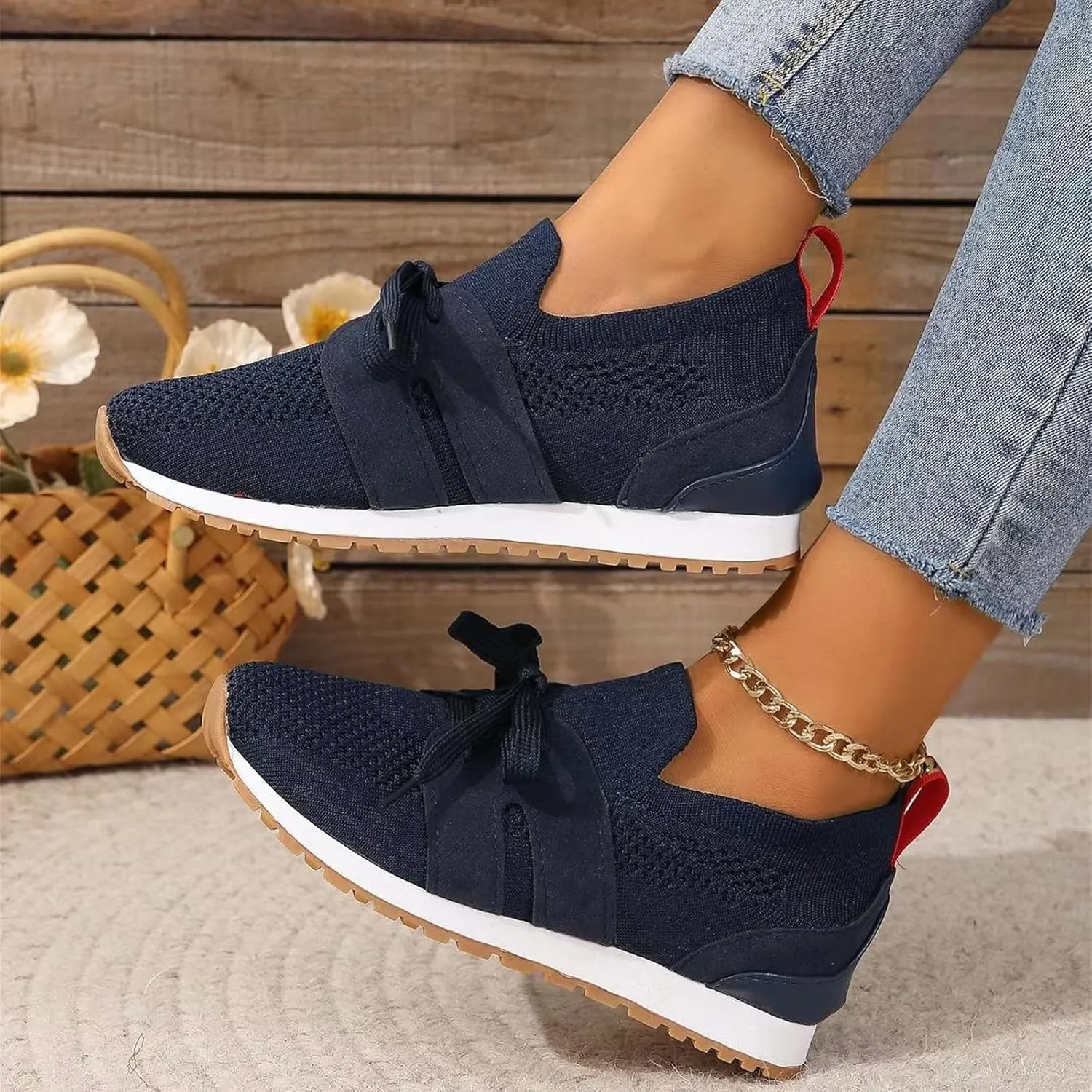 Slip On Sneakers Women Arch Support Running Shoes Non Slip Walking Shoes Lightweight Fashion Gym Workout Tennis Shoes