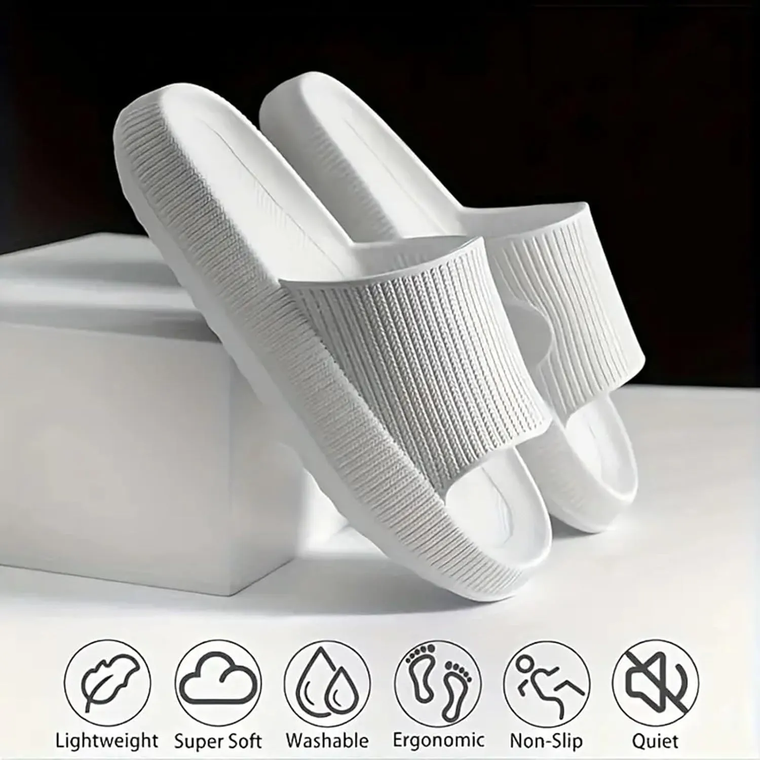 Slippers for Women and Men Non Slip Quick Drying Shower Weight Loose Exercise Slides with Cushion Recovery Slides Soft Sole Open Toe House Slippers