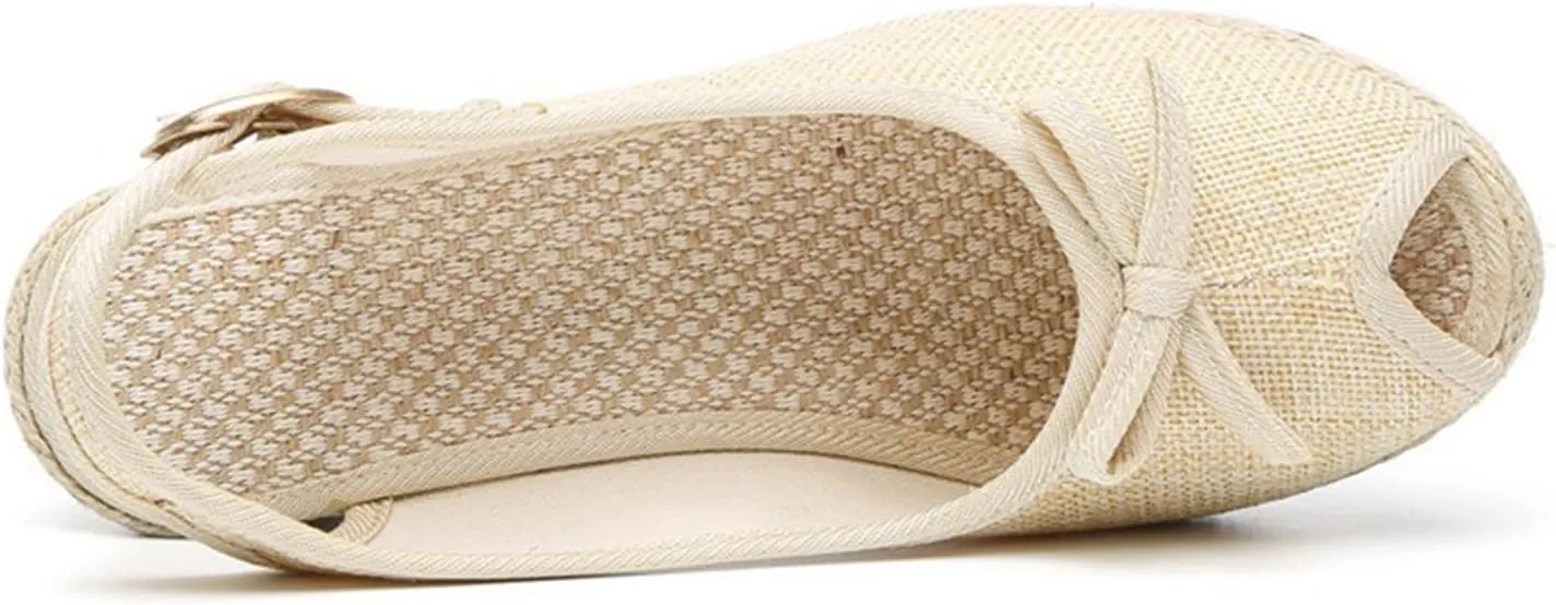 Socialite Women's Wedge Sandals Walking Slippers with Arch Support Wedge Summer Dressy Platform Slingback Mid Low Heel Canvas Bow Dress Sandals