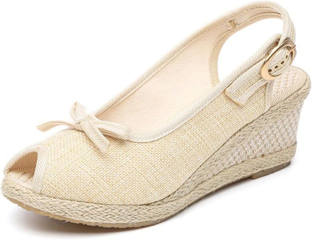 Socialite Women's Wedge Sandals Walking Slippers with Arch Support Wedge Summer Dressy Platform Slingback Mid Low Heel Canvas Bow Dress Sandals