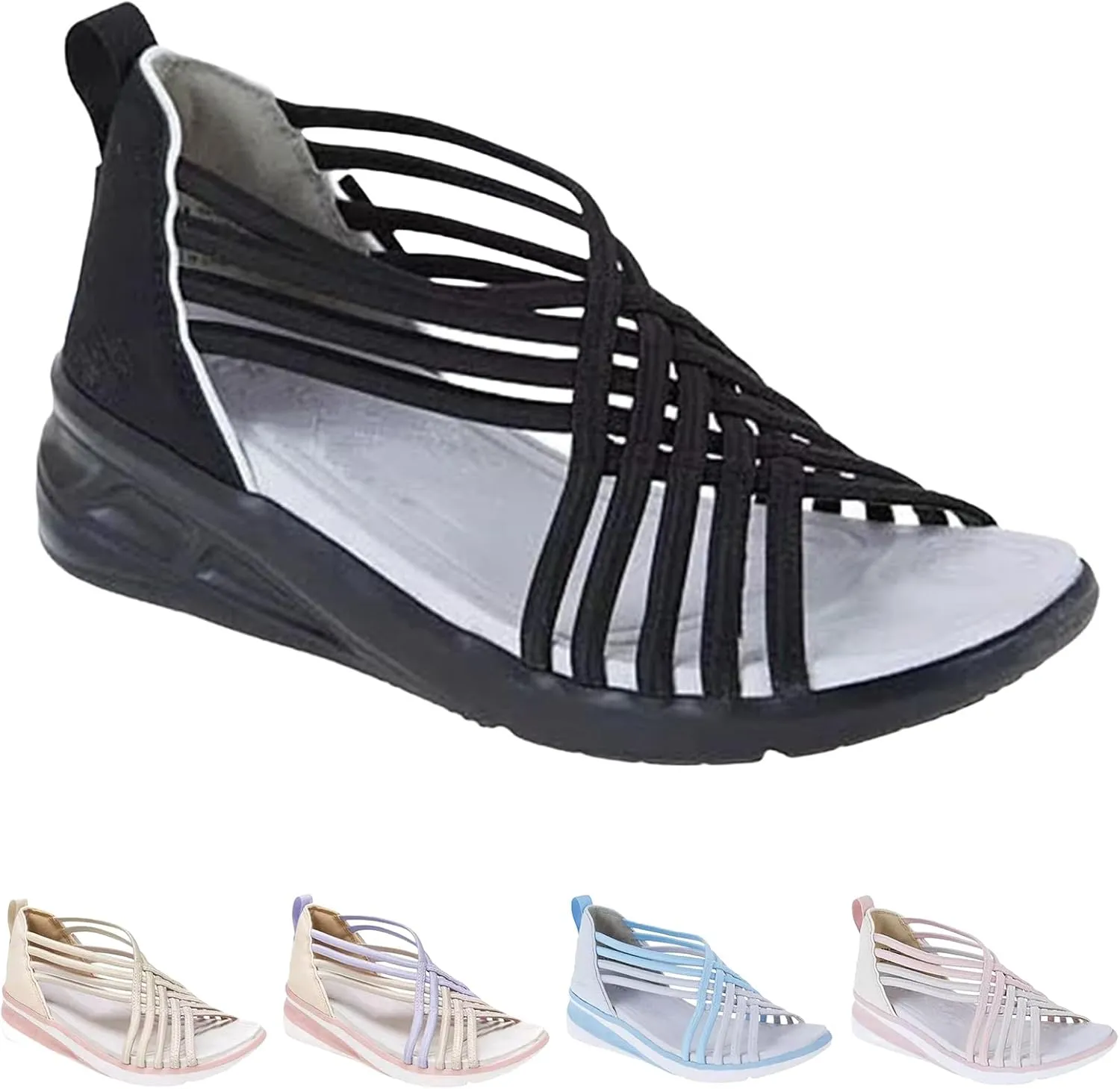 Stretchy Sandals for Women Wide Feet Wedge Heel Cross Straps Sandals Stretch Lightweight Breathable Arch Support Sandal