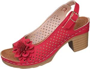 Summer Sandals for Women Open Toe Ankle Strap Chunky High Heels Sandals Peep Flowers Hollow Out Sandal Chunky Block Dress Adjustable Strappy Shoes Lightweight Platform Wedge Fashion Footwear