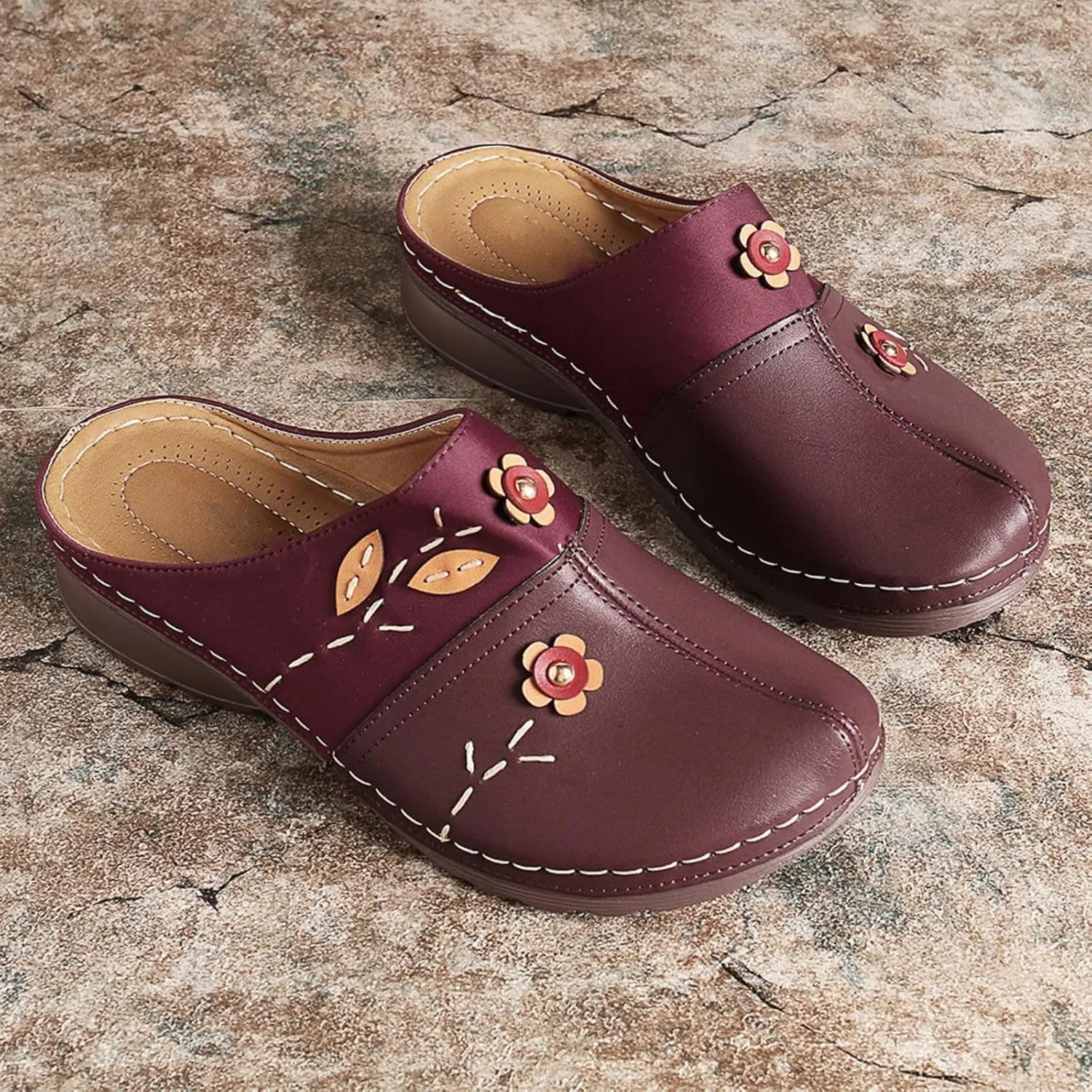 Summer Wedge Orthopedic Sandals for Women Flower Platform Slip-On Slippers Comfort Work Clogs Slip on Loafers Wide Fit Mules Antil Slip Beach Shoes Arch Support Shoes