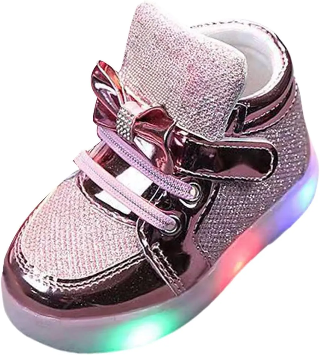 Toddler Baby LED Light Up Shoes Kids Non Slip Glitter High Top Boots Fashion Boys Girls Flashing Mesh Sneakers
