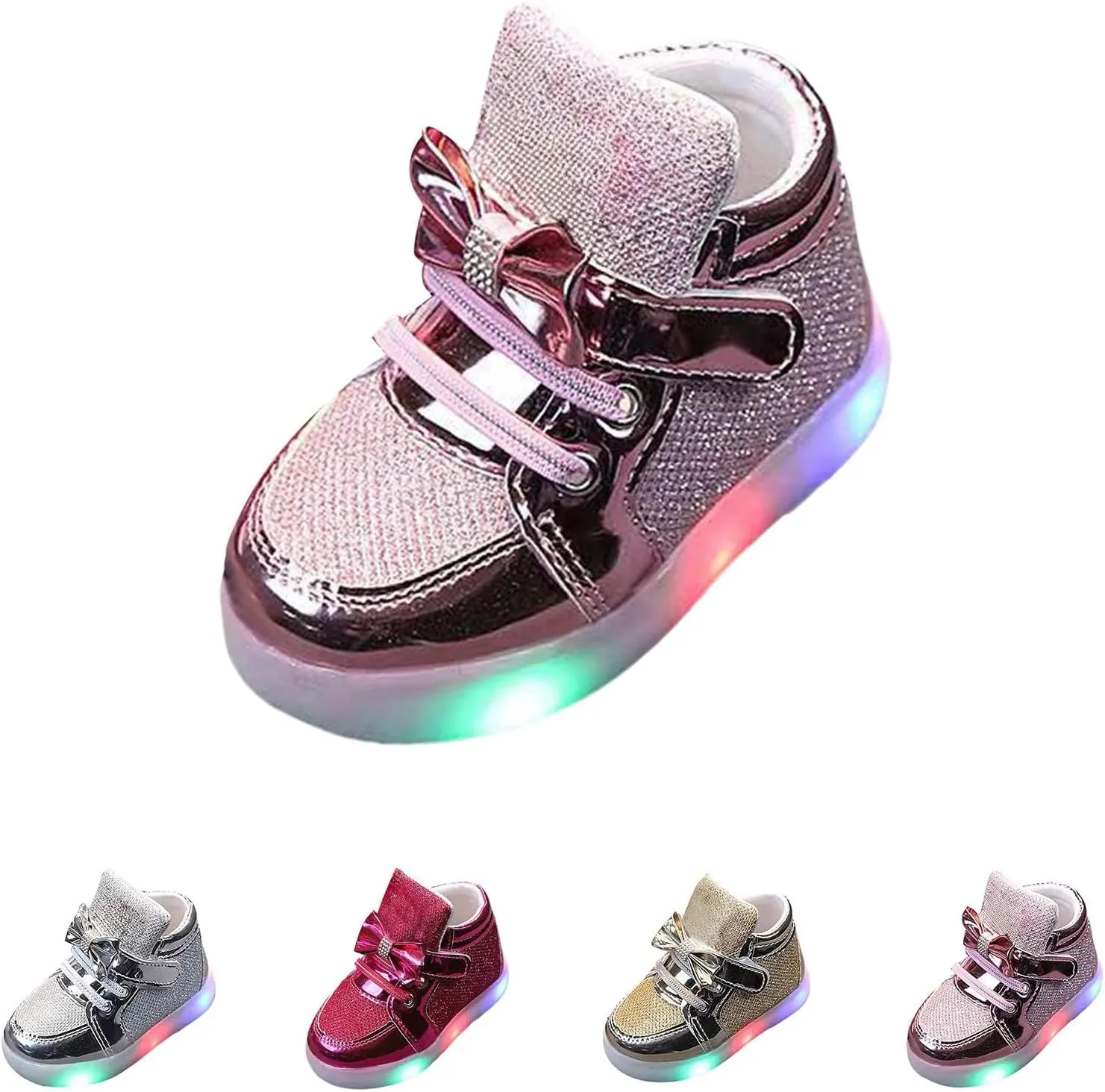 Toddler Baby LED Light Up Shoes Kids Non Slip Glitter High Top Boots Fashion Boys Girls Flashing Mesh Sneakers