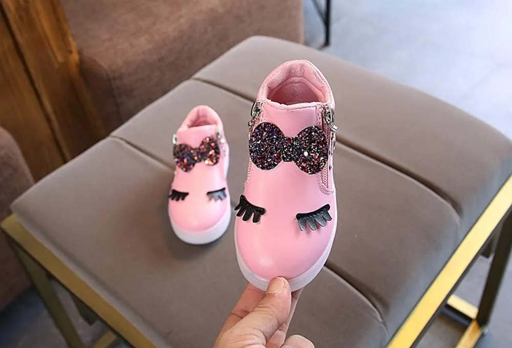 Toddler Baby Light Up Shoes Little Girls Non Slip Wide Zipper Boots Fashion LED Flashing Tennis Sneakers