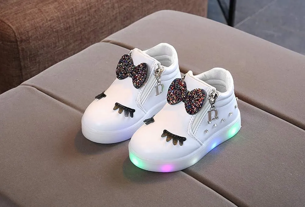 Toddler Baby Light Up Shoes Little Girls Non Slip Wide Zipper Boots Fashion LED Flashing Tennis Sneakers