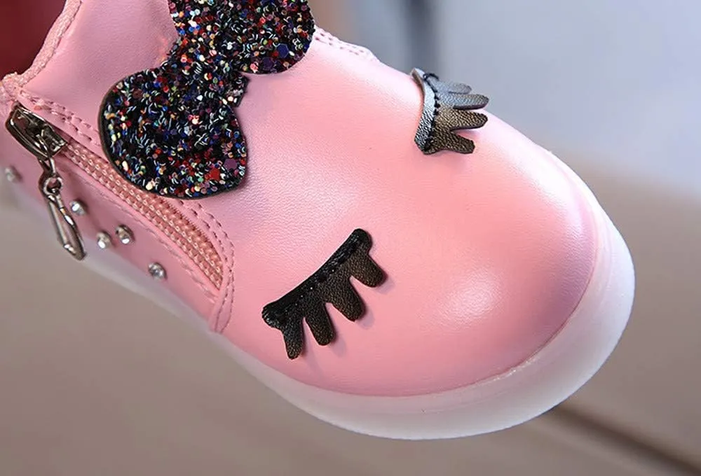 Toddler Baby Light Up Shoes Little Girls Non Slip Wide Zipper Boots Fashion LED Flashing Tennis Sneakers