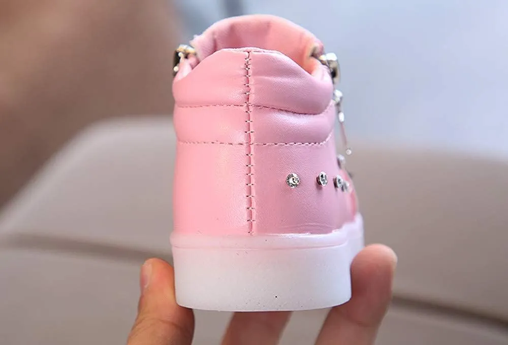 Toddler Baby Light Up Shoes Little Girls Non Slip Wide Zipper Boots Fashion LED Flashing Tennis Sneakers