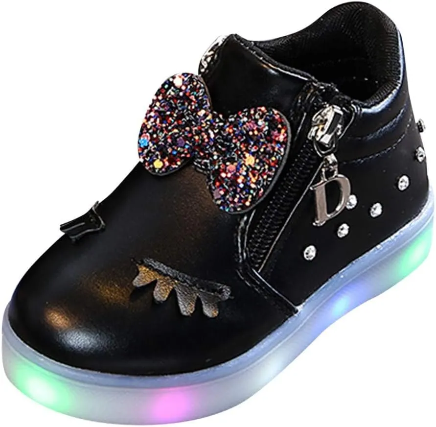 Toddler Baby Light Up Sneakers LED Baby Boots Infant Sport Luminous Girls Kids Shoes Bowknot Baby Flashing Sneakers