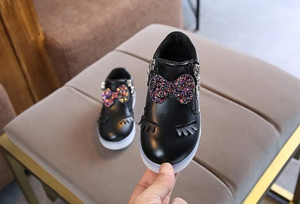 Toddler Baby Light Up Sneakers LED Baby Boots Infant Sport Luminous Girls Kids Shoes Bowknot Baby Flashing Sneakers