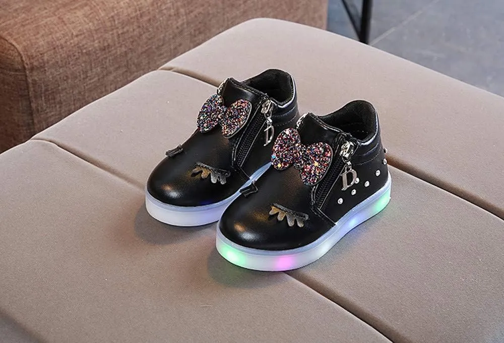 Toddler Baby Light Up Sneakers LED Baby Boots Infant Sport Luminous Girls Kids Shoes Bowknot Baby Flashing Sneakers