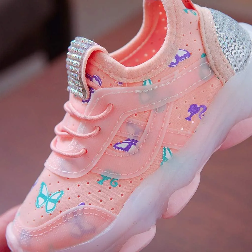 Toddler Girl Light Up Sneakers with Laces Kids Outdoor Tennis Running Sport Shoes Led Cozy Breathable Non Slip Shoes