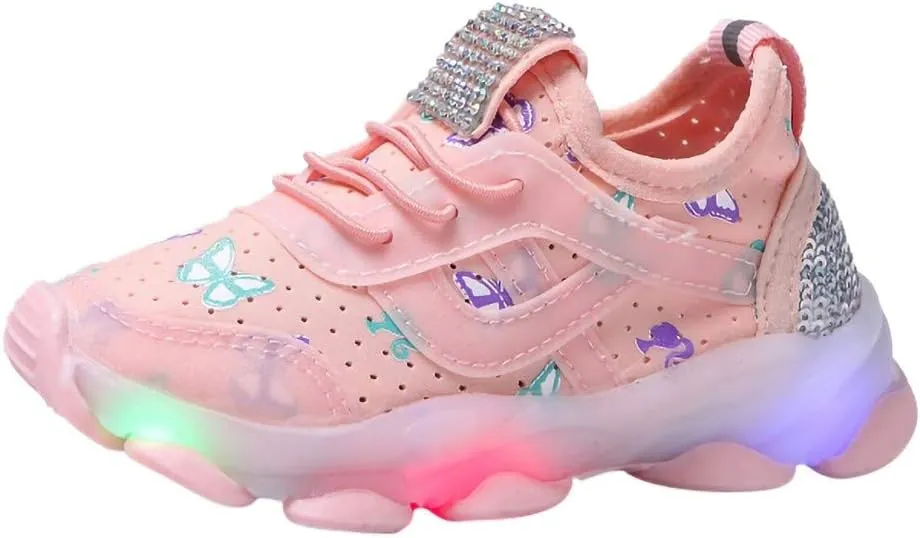 Toddler Girl Light Up Sneakers with Laces Kids Outdoor Tennis Running Sport Shoes Led Cozy Breathable Non Slip Shoes