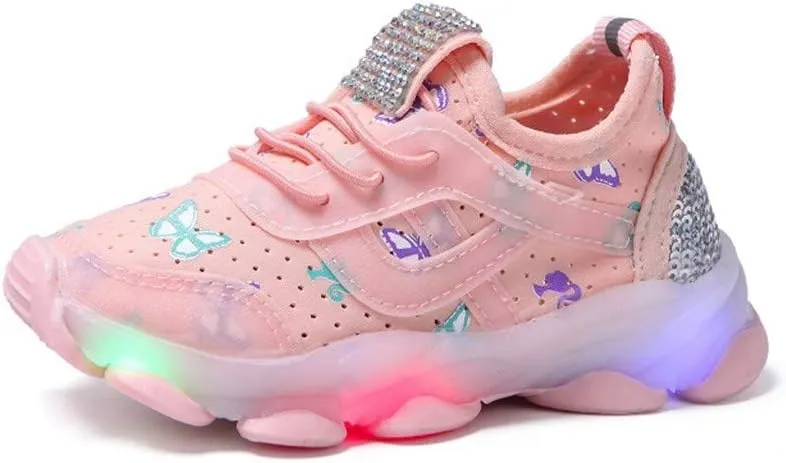 Toddler Girl Light Up Sneakers with Laces Kids Outdoor Tennis Running Sport Shoes Led Cozy Breathable Non Slip Shoes