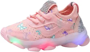 Toddler Girl Light Up Sneakers with Laces Kids Outdoor Tennis Running Sport Shoes Led Cozy Breathable Non Slip Shoes