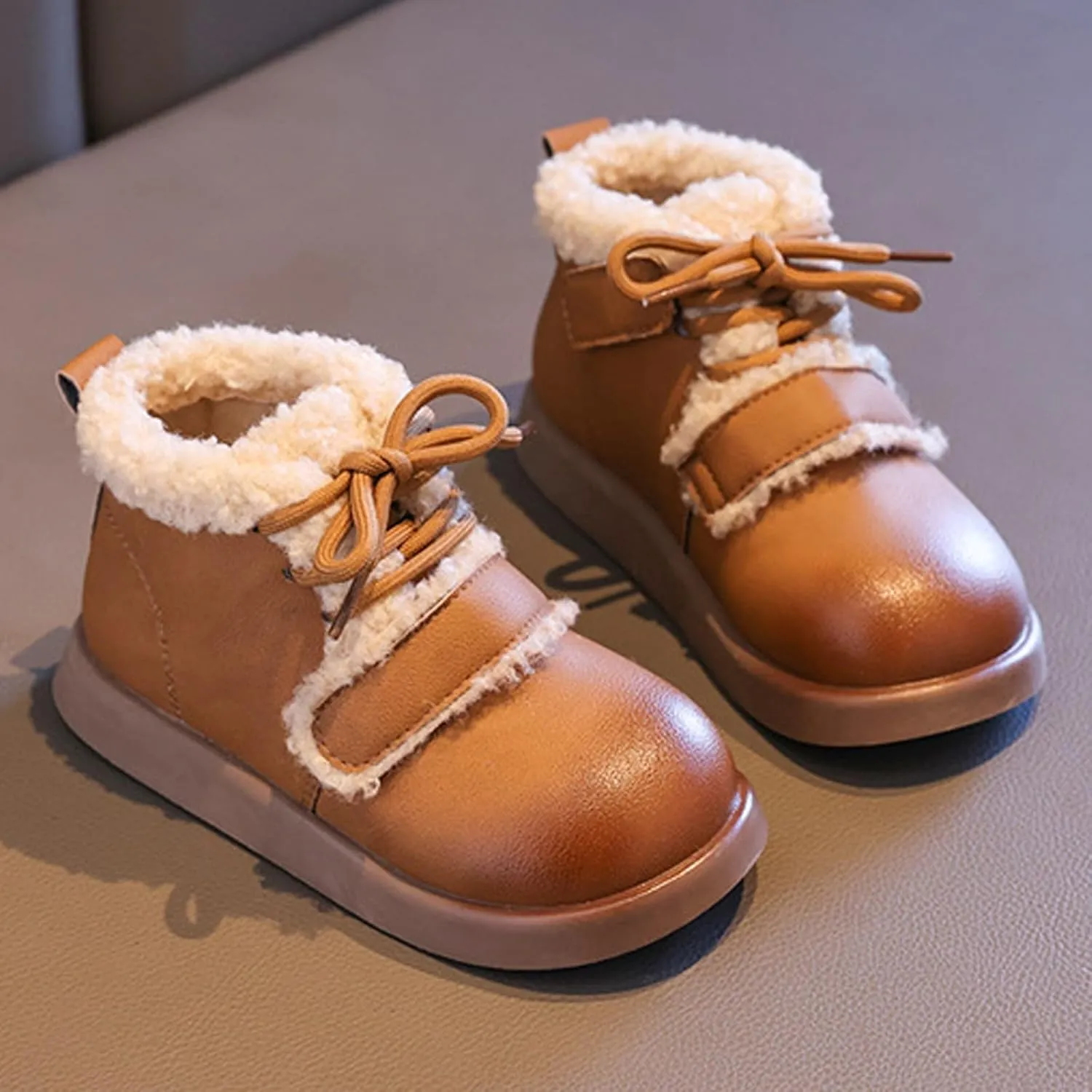 Toddler Girls Ankle Boots Fashion Big Kids Winter Water Proof Flat Keep Warm Snow Boots Kids Light up Shoes