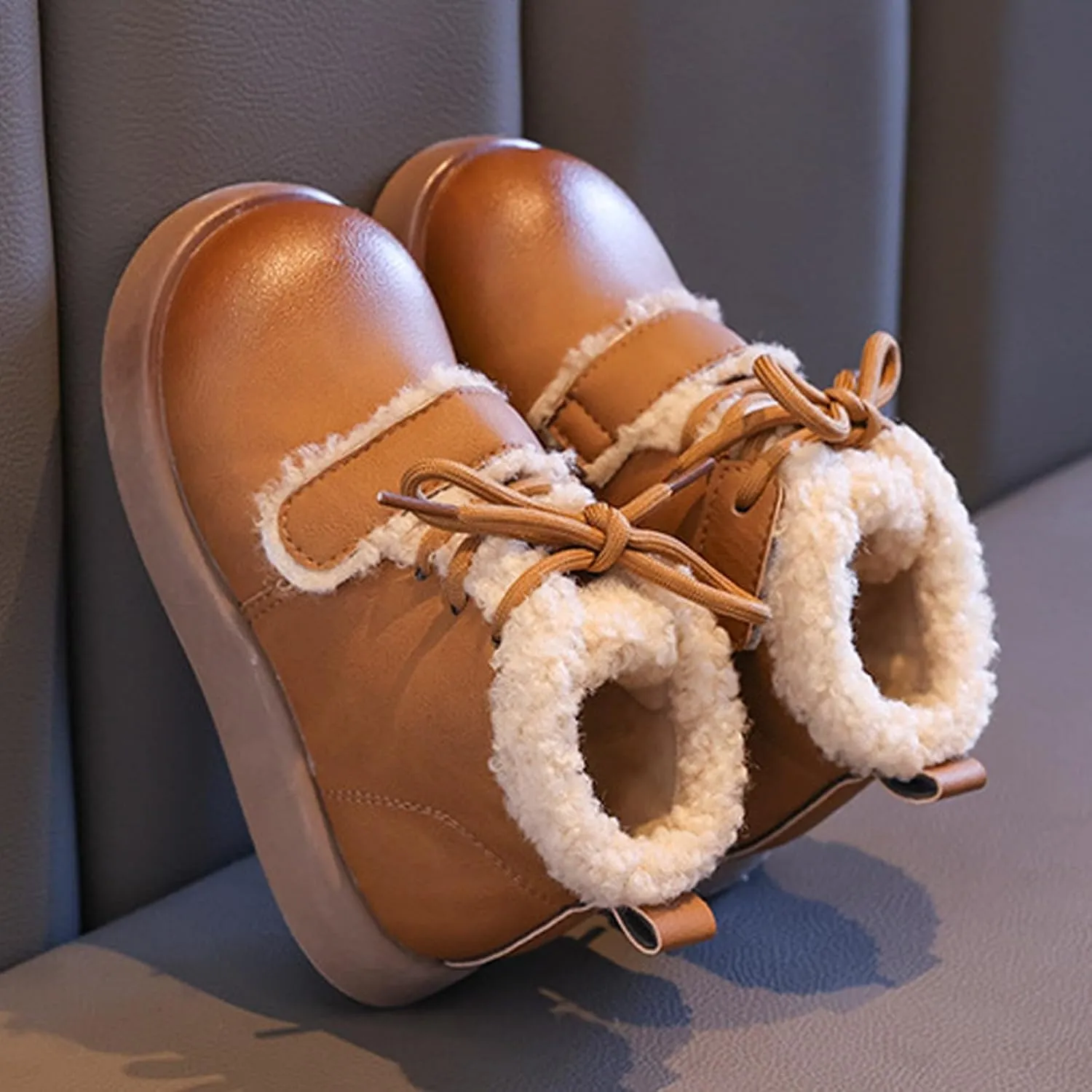 Toddler Girls Ankle Boots Fashion Big Kids Winter Water Proof Flat Keep Warm Snow Boots Kids Light up Shoes