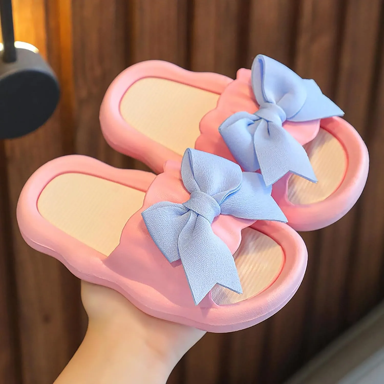 Toddler Girls Bow Flower Slides Sandals Flat Sole Pool Beach Shower Foam Slippers Baby Kids Summer Water Shoes Sandals