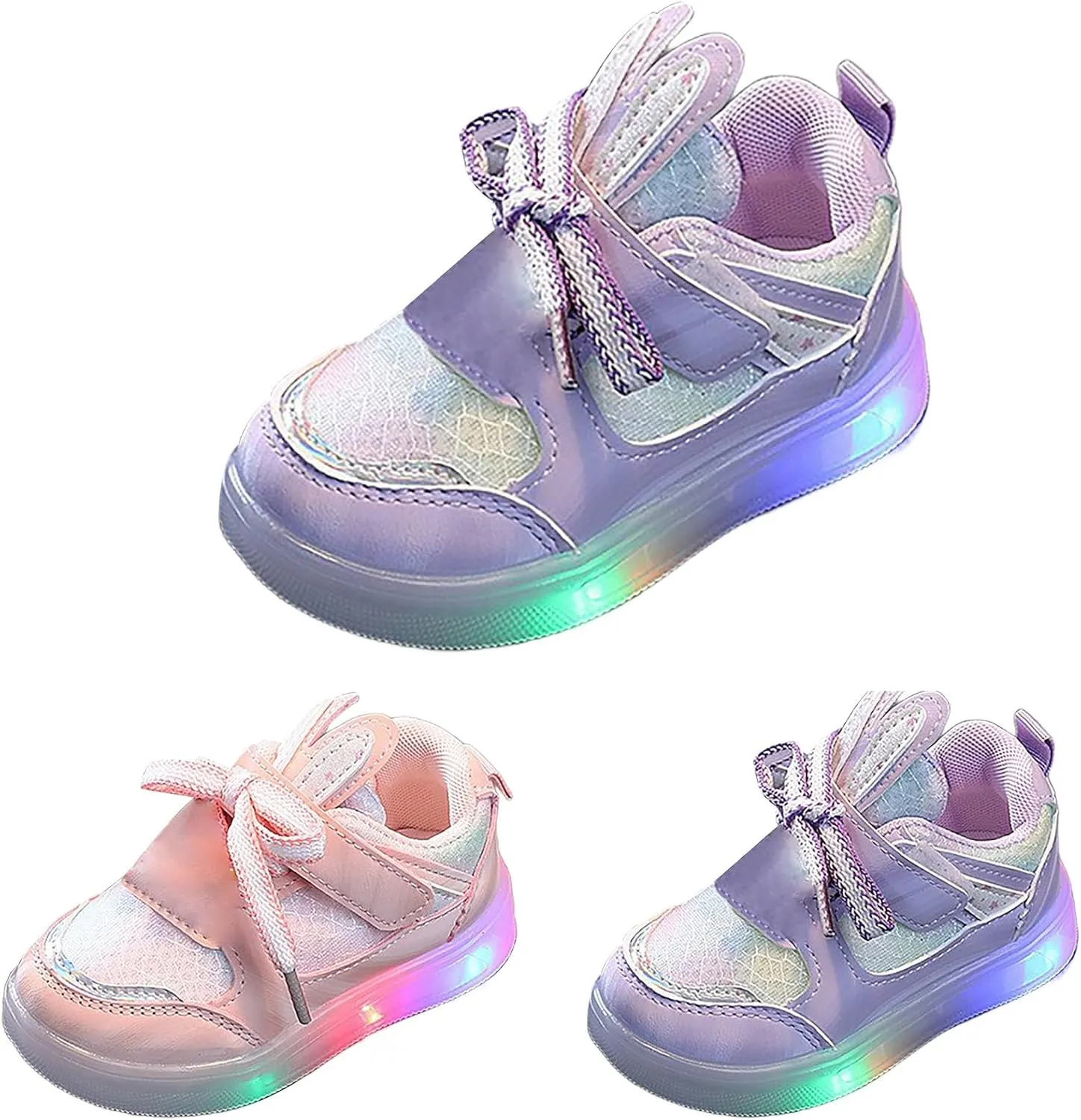 Toddler Infant Girls Cute Rabbit Ear Light Up Shoes Luminous Glowing Flat Bottom Breathable Outdoor Casual Trainer