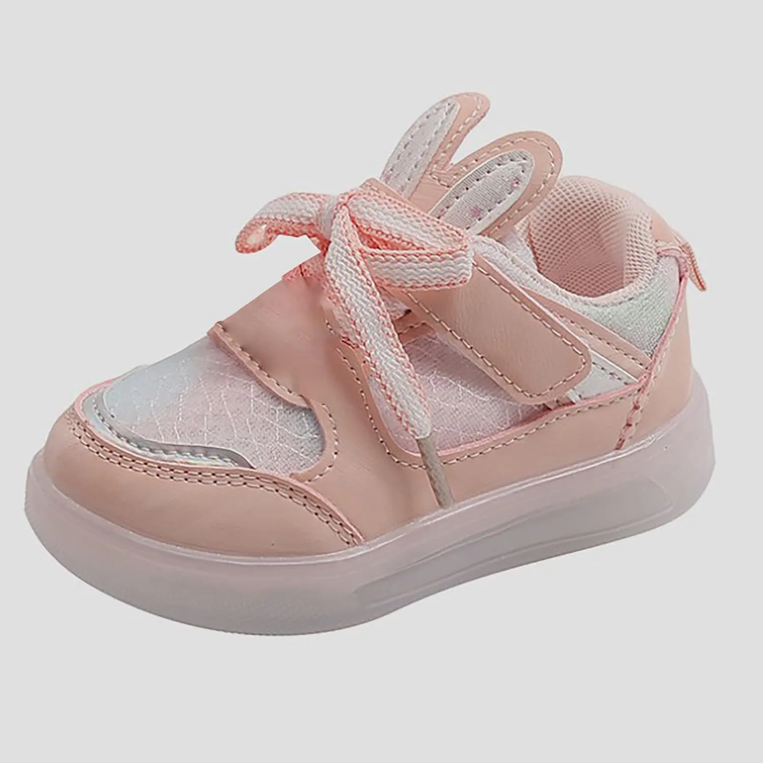 Toddler Infant Girls Cute Rabbit Ear Light Up Shoes Luminous Glowing Flat Bottom Breathable Outdoor Casual Trainer