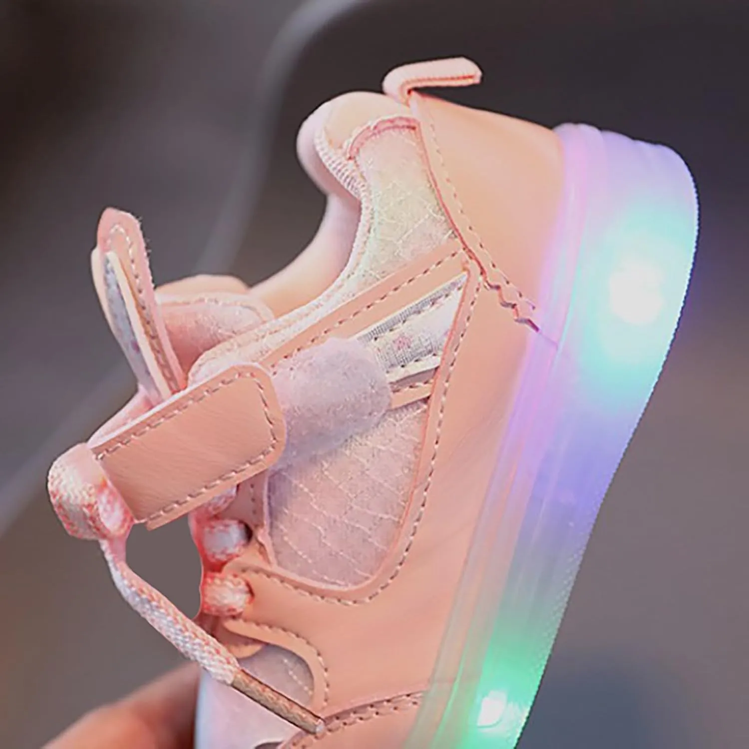 Toddler Infant Girls Cute Rabbit Ear Light Up Shoes Luminous Glowing Flat Bottom Breathable Outdoor Casual Trainer