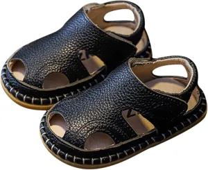 Toddler Leather Soft Barefoot Sandals Flat Bottom Non Slip Strap Hook Loop Shoes Summer Baby Kids Beach Water Sandals