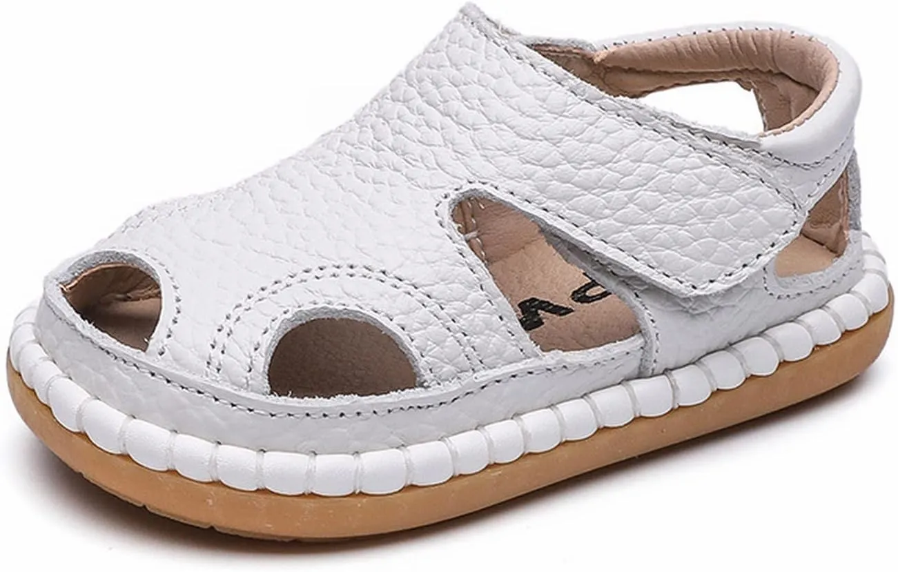 Toddler Leather Soft Barefoot Sandals Flat Bottom Non Slip Strap Hook Loop Shoes Summer Baby Kids Beach Water Sandals