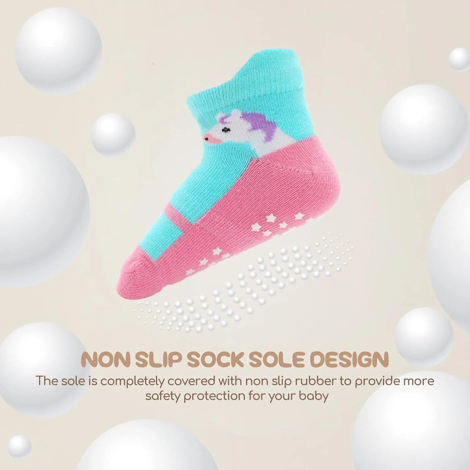 Toddler Socks Non Slip Grip Cute Cotton Baby Socks 12 Pack for Toddler Boys Girls Kids
