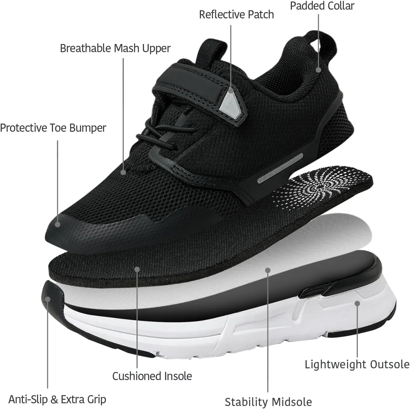 Toddler Sport Sneakers with Hook and Loop Closure - Lightweight Athletic Running Shoes for Boys and Girls