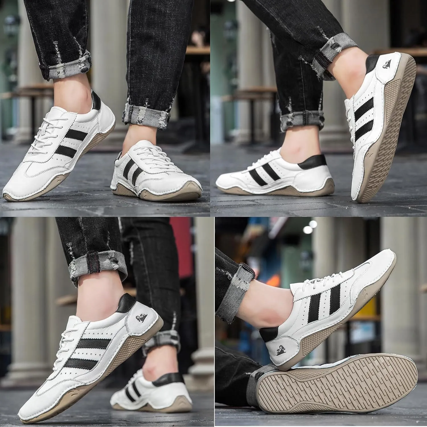 Tokouk Men's Handmade Leather Elastic Shoelace Sports Shoes for Trailing & Hiking Fashion Outdoor Casual Slip-on Non-Slip City Walking Shoes Waterproof Chukka Boots.
