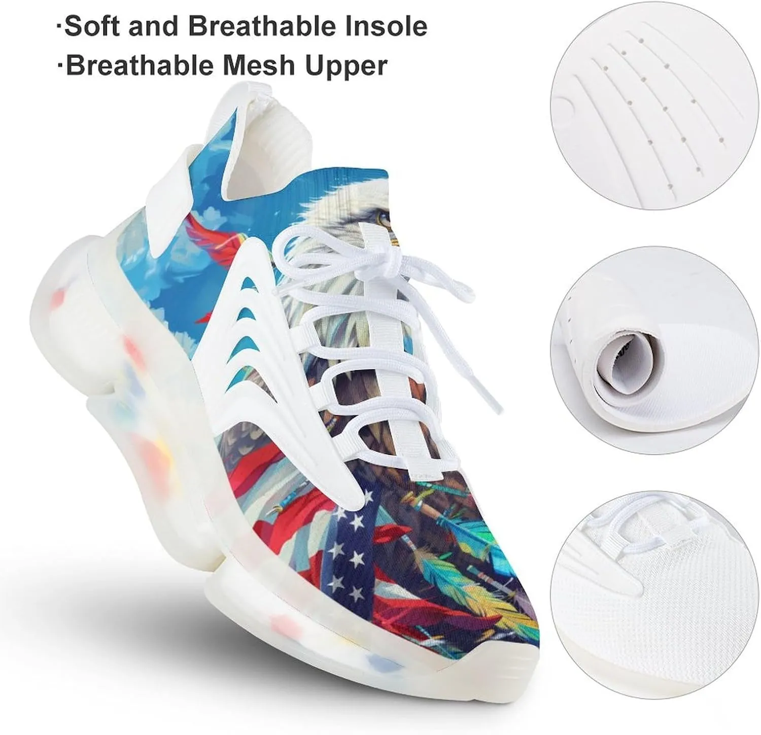 U.S.A Flag Eagle Men's Running Shoes Lightweight Walking Shoe Breathable Sneaker