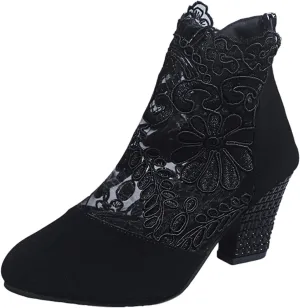 Walking Sandals Women, Womens Sandals Sexy Hollow Floral Lace Chunky High Heels Peep Toe Platform Boots