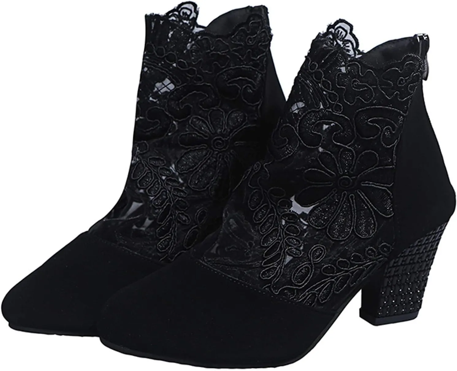 Walking Sandals Women, Womens Sandals Sexy Hollow Floral Lace Chunky High Heels Peep Toe Platform Boots