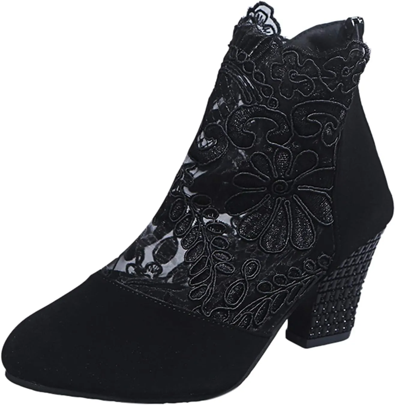 Walking Sandals Women, Womens Sandals Sexy Hollow Floral Lace Chunky High Heels Peep Toe Platform Boots