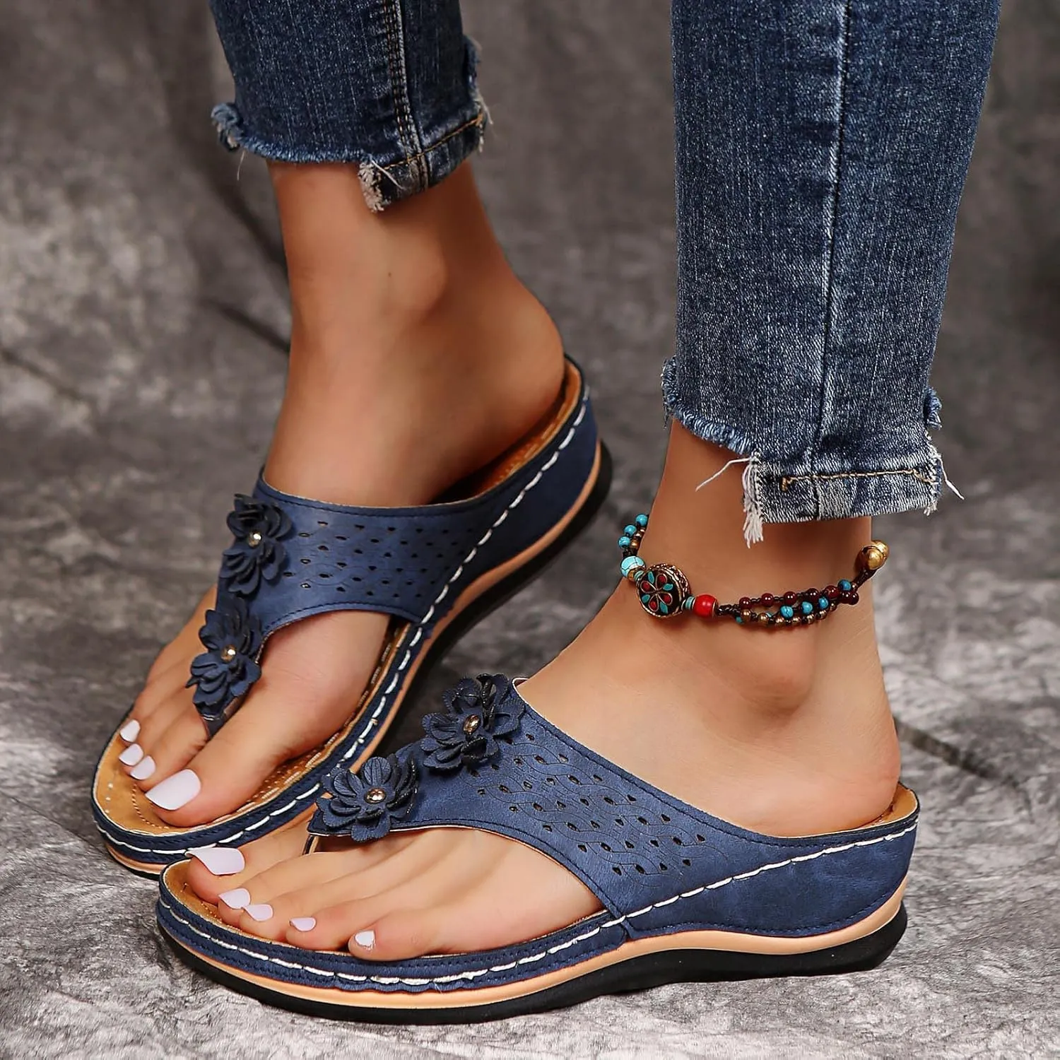 Walking Sandals Women, Women's T-Strap Sandals Vintage Boho Flat Sandals Dress Shoes Outdoor Beach Flip Flops